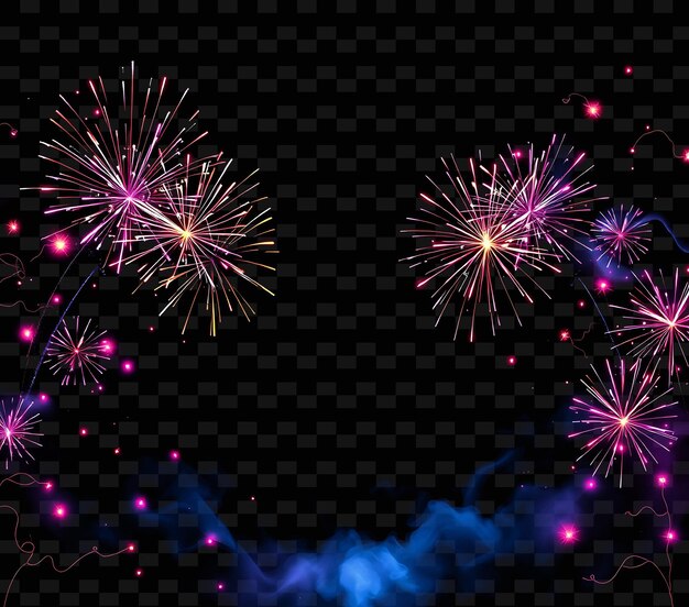 FrameRadiant Fuegos artificiales estallan brillantemente en los bordes lanzando chispas de neón hojas de neón y T brillantes