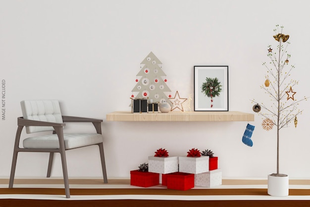 Frames Mockup Design an der Wand mit Weihnachtsbaum in 3D-Rendering