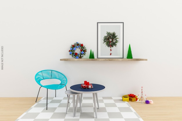 Frames Mockup Design an der Wand mit Weihnachtsbaum in 3D-Rendering