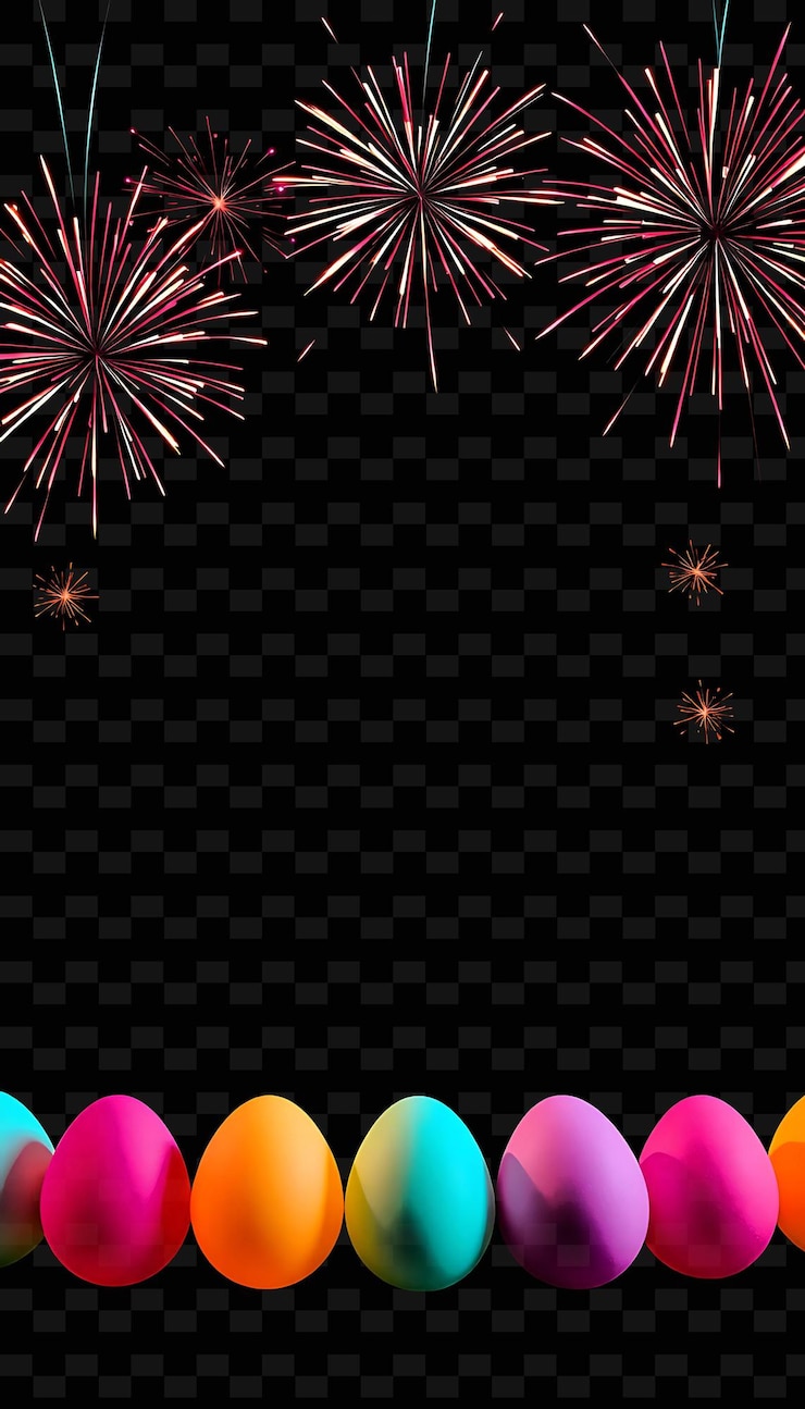 PSD framesoft ritmic firecracker hace estallar huevos de neón pastel sentados a lo largo del marco brillando con un c de pascua