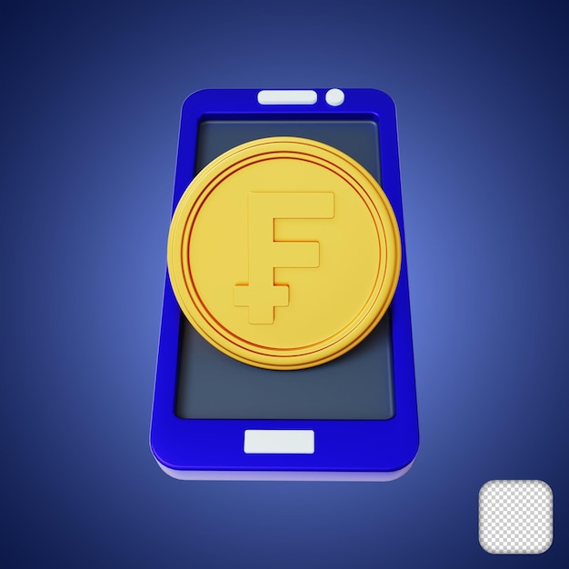 Franc, Finance, Pièce, Téléphone, 3d, Illustration