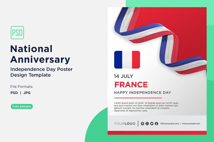 PSD france national anniversary independence day celebration poster design template