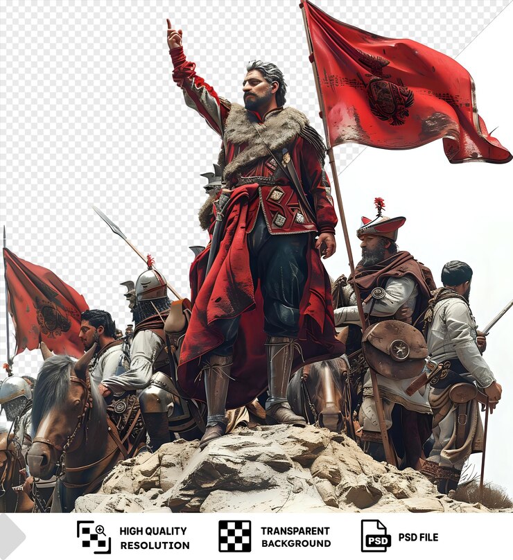 PSD francisco pizarro conquista el imperio inca para españa con una bandera roja en el fondo
