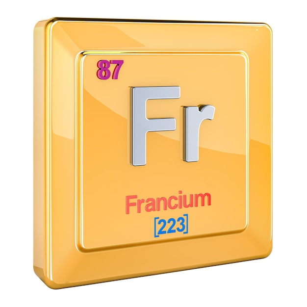 Francium Fr chemical element sign with number 87 in periodic table 3D rendering isolated on transparent background