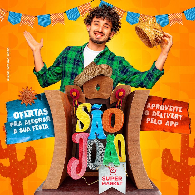 PSD francobollo 3d isolato in portoghese per la composizione delle vendite di sao joo brazil festa junina