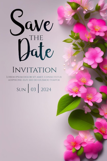 PSD frangipani rose sophistiqué sauver la carte de date design fleur élégante sauver l'invitation de date avec