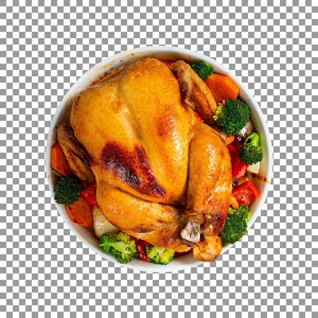 PSD frango assado com legumes e carne em fundo transparente
