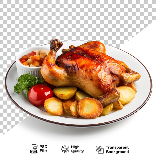 Frango assado fresco em prato isolado em fundo transparente inclui arquivo png