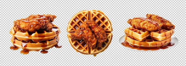 Frango e waffles fundo transparente imagem isolada geradora de IA