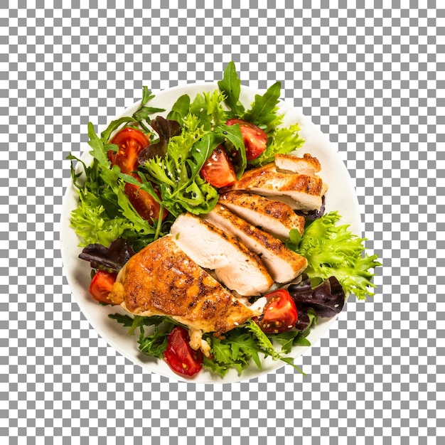 PSD frango fresco grelhado com salada e tomate em fundo transparente