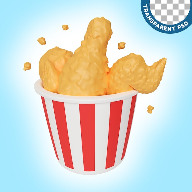 PSD frango frito em um ícone de ilustração 3d de xícara