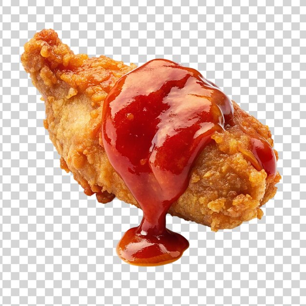 Frango frito saboroso com ketchup isolado em fundo transparente