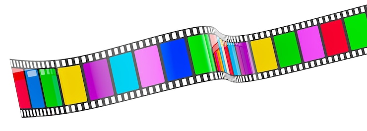 PSD franja de película con marcos de colores renderización 3d aislada sobre un fondo transparente