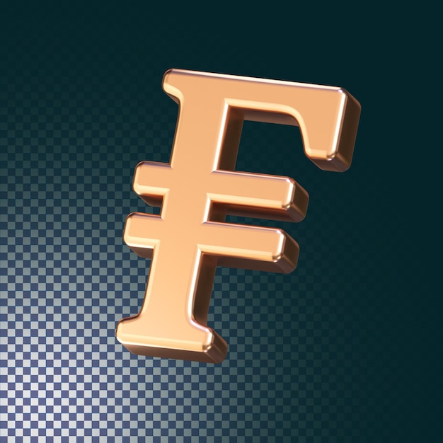 PSD franken-symbol 3d gerendert isoliertes konzept mit glänzendem gold-metallic-effekt