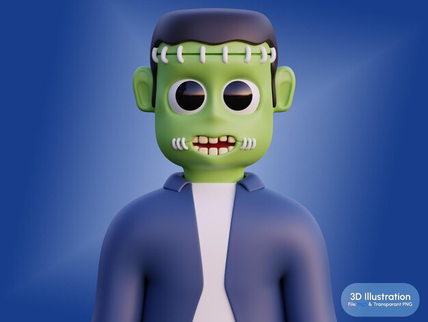 PSD frankenstein de halloween renderizado en 3d