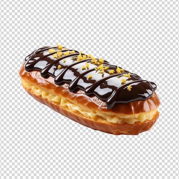 PSD französisches frisches dessert-eclair mit karamell isoliertem transparentem hintergrund