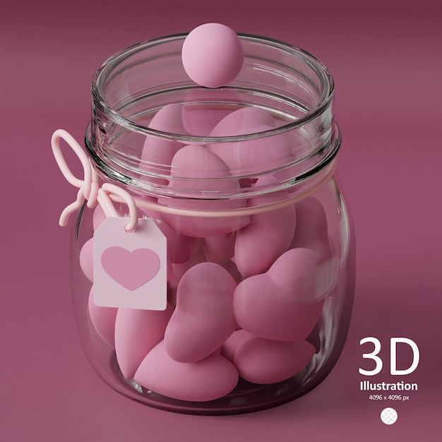 Frasco bonito com corações cor-de-rosa ícone 3D isolado feliz dia de São Valentim conceito