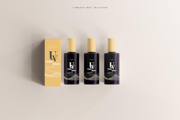 Frasco cosmético de vidro UV e maquete de caixa
