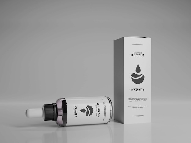 Frasco cuentagotas con caja Mockup