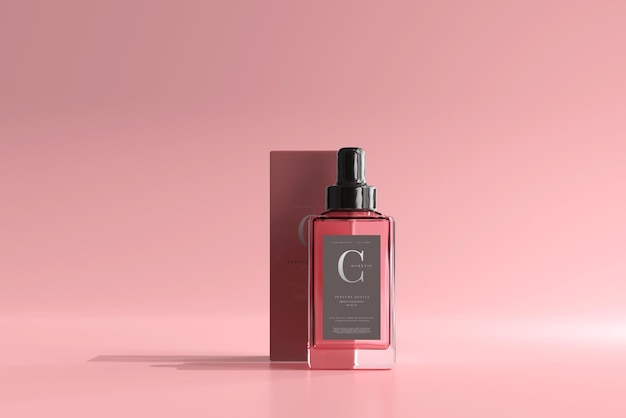 Frasco de perfume quadrado com caixa de maquete