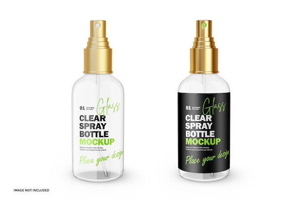 Frasco de spray de vidro transparente com tampa dourada modelo PSD