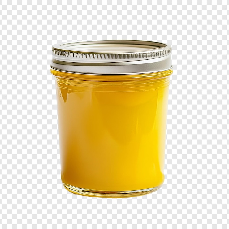 PSD un frasco de delicioso mango con sol dorado
