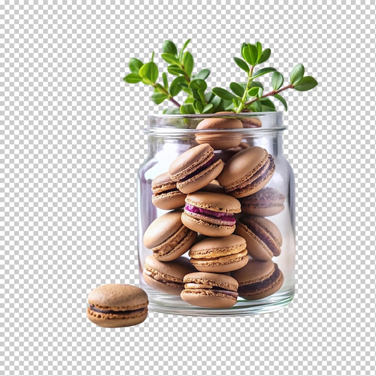 PSD un frasco de galletas de chispas de chocolate con un jarro de vidrio de galletes de chocolate en él en un fondo transparente
