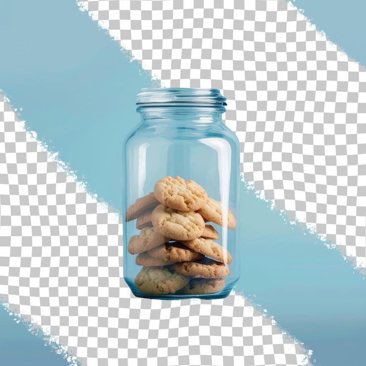 PSD un frasco de galletas con un fondo azul con un borde blanco