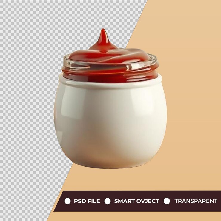 PSD un frasco de ketchup de tomate rojo blanco con fondo transparente