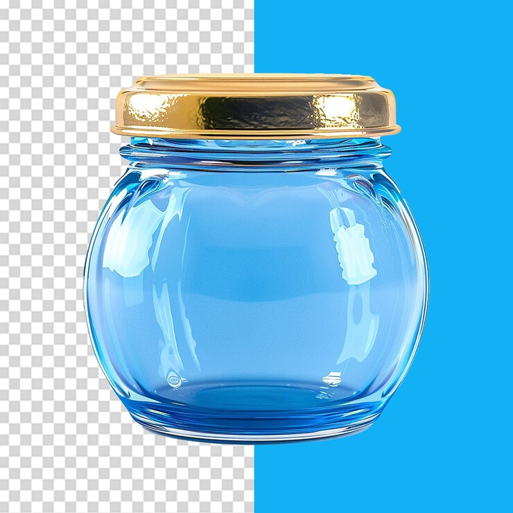 PSD un frasco de líquido azul con borde dorado se muestra png aislado en un fondo transparente