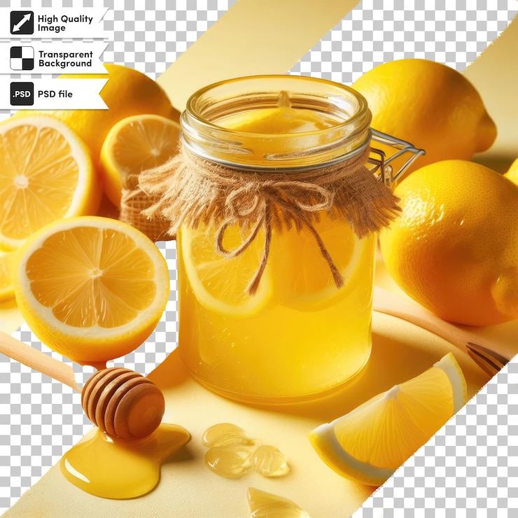 PSD frasco de mermelada de limón en fondo transparente