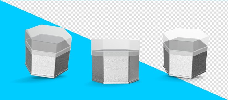 PSD frasco de metal pequeño hexágono 6 contenedor de forma de esquina ilustración 3d