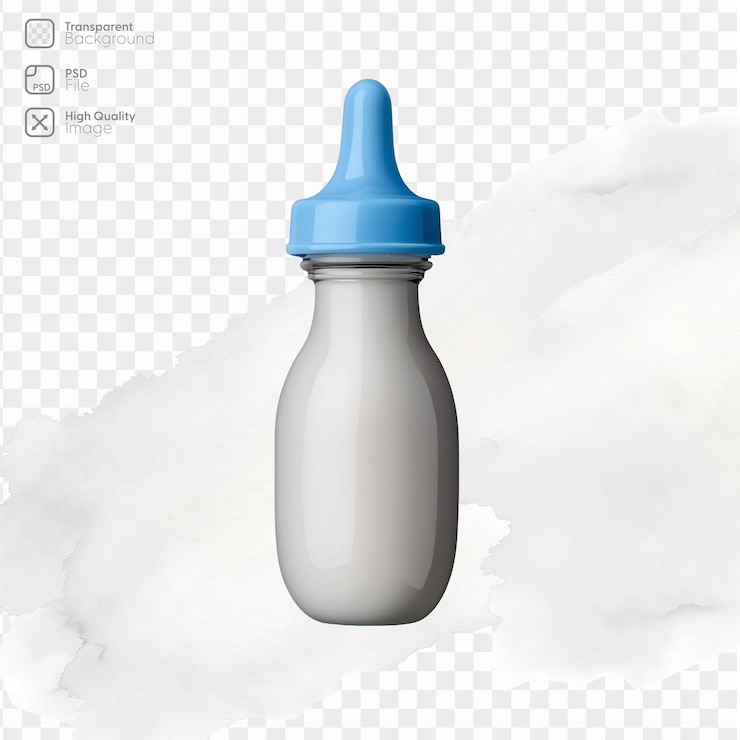 PSD frasco para bebés com tampa azul sobre fundo transparente
