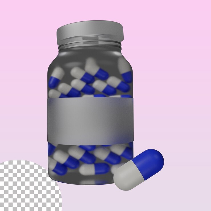 Un frasco de pastillas con una etiqueta azul y blanca que dice pastillas