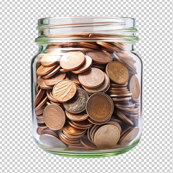 PSD frasco de vidrio con monedas