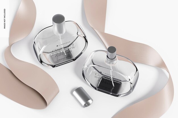 Frascos de perfume com maquete de fita de tecido