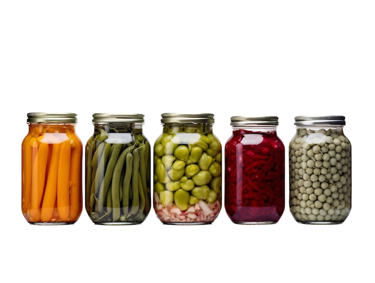 PSD frascos de vegetais diferentes em fila
