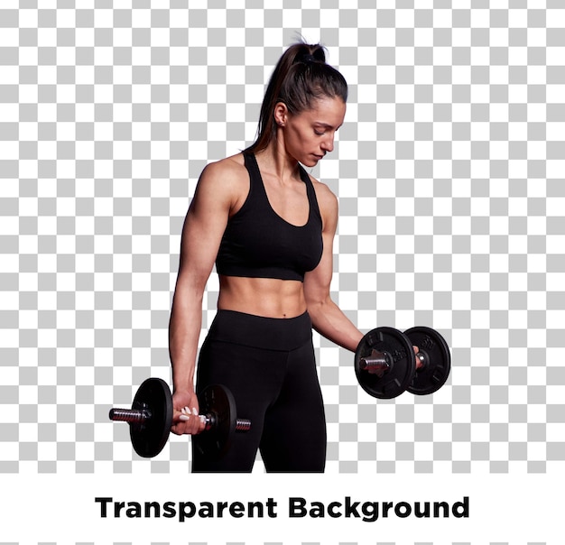 Frau, die Hanteln hebt, Fitness und Bodybuilding