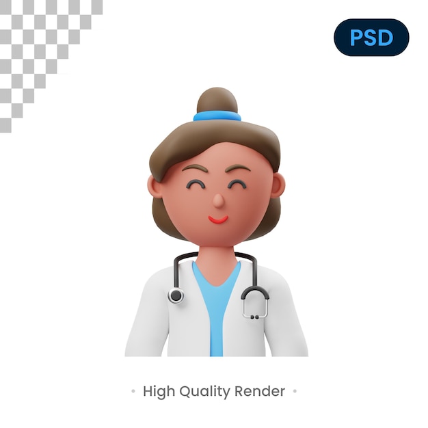 Frau doktor 3d render illustration premium psd