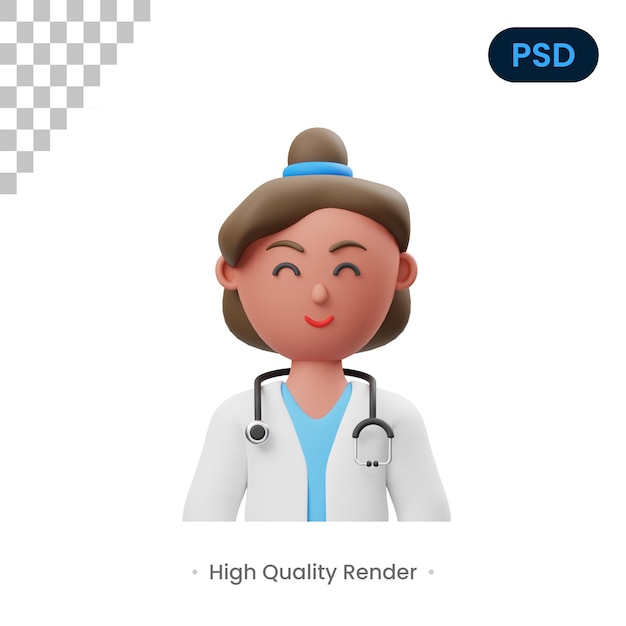 Frau Doktor 3D Render Illustration Premium Psd