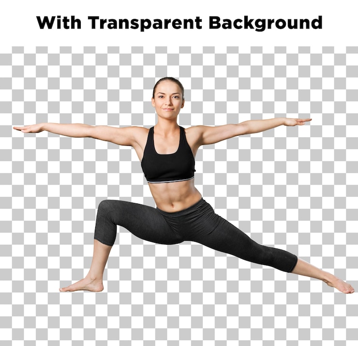 PSD frau in yoga-pose isoliert auf einem durchsichtigen hintergrund