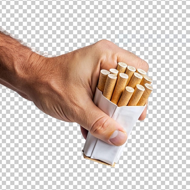 PSD frau mit hand mit zigarettenkiste, isoliert auf einem weißen