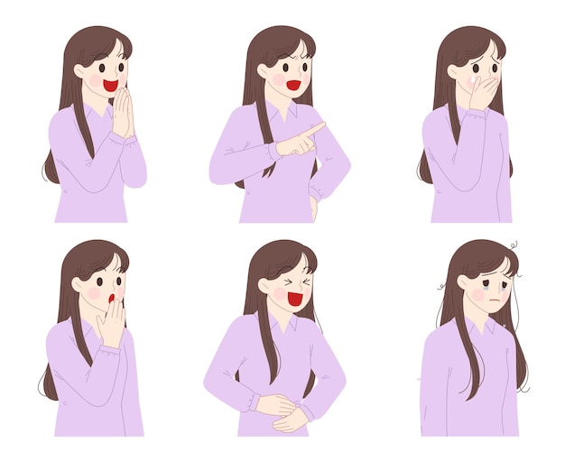 Frau mit verschiedenen Emotionen im Cartoon-Stil