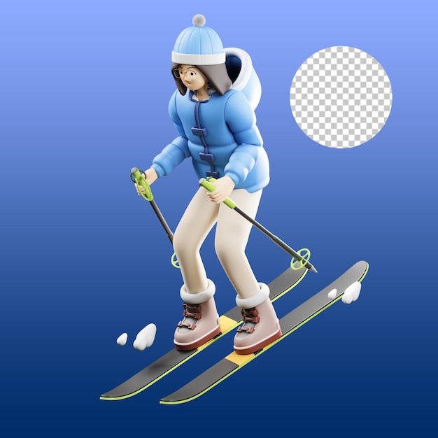 PSD frau skifahren 3d-illustration