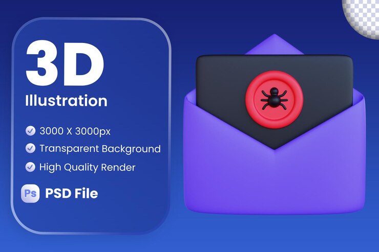 PSD fraude o estafa correo electrónico ilustración 3d