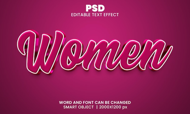 Frauen 3d bearbeitbarer texteffekt premium psd mit hintergrund