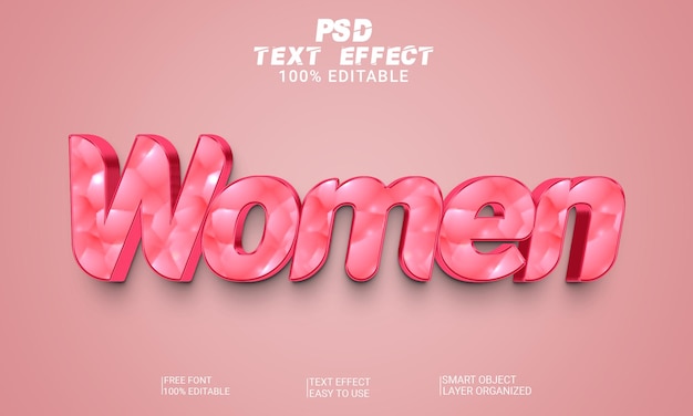 Frauen 3d bearbeitbarer textstil-effekt premium-psd-datei mit hintergrund