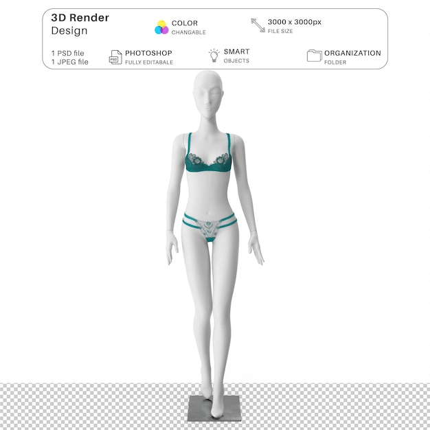 PSD frauen in unterwäsche mockup 3d-modellierung psd-datei realistische sexy unterwäsche