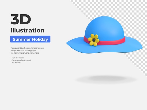 PSD frauen runden hut symbol sommer strandurlaub 3d-illustration