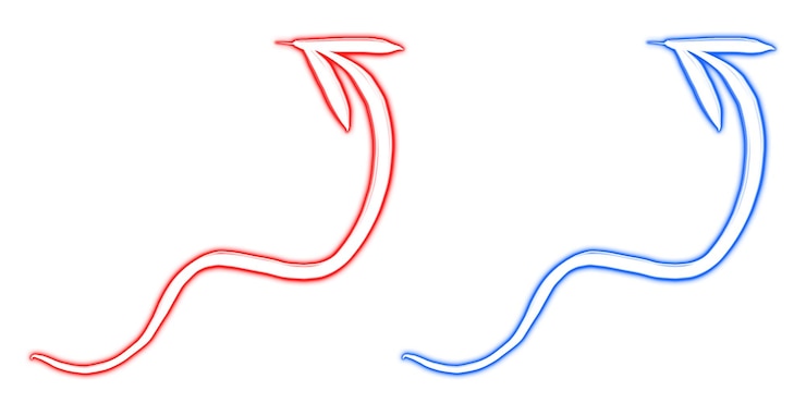PSD frecce curve rosse e blu che puntano verso l'alto